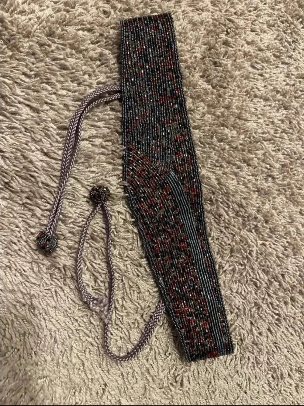 Dior Black and Red Beaded Tie Belt with Twisted Cord Tassels